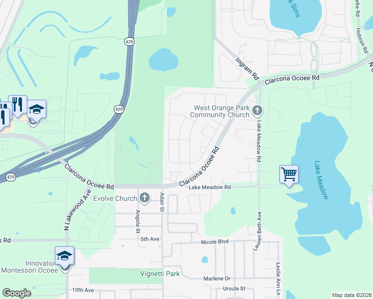 map of restaurants, bars, coffee shops, grocery stores, and more near 730 Birch Hollow Drive in Apopka
