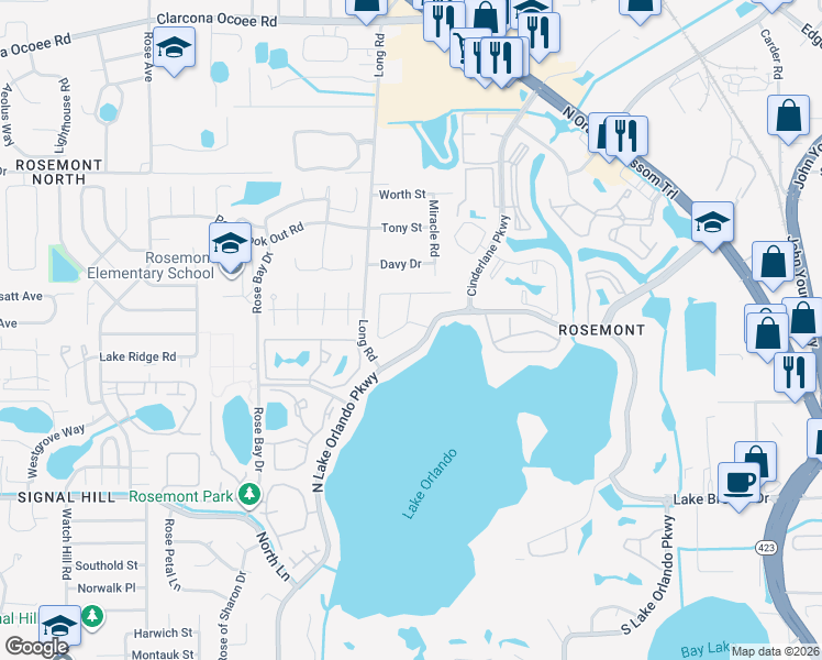 map of restaurants, bars, coffee shops, grocery stores, and more near 4900 Briar Oaks Circle in Orlando