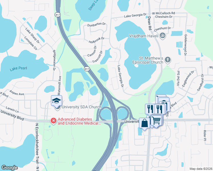 map of restaurants, bars, coffee shops, grocery stores, and more near 4731 Jetty Street in Orlando