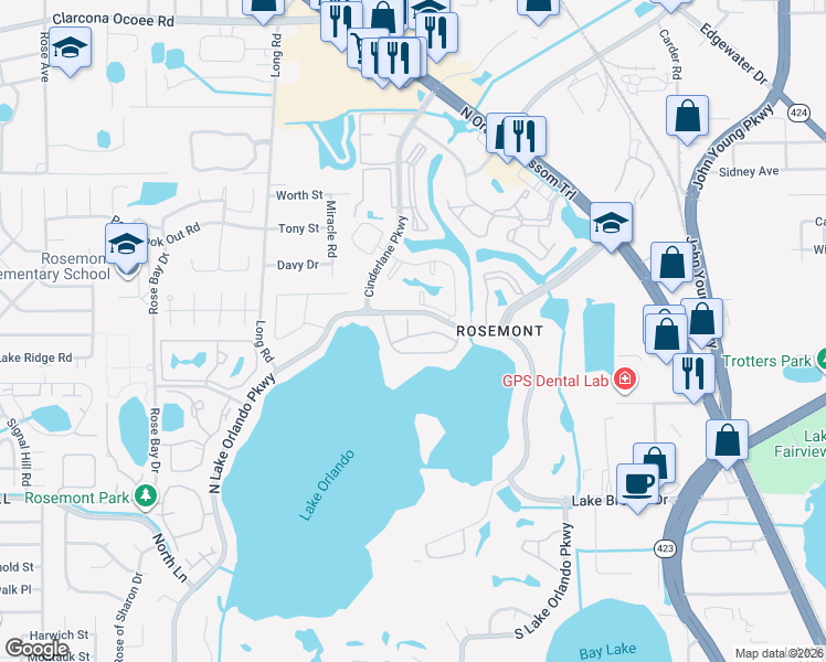 map of restaurants, bars, coffee shops, grocery stores, and more near 4118 Dijon Drive in Orlando