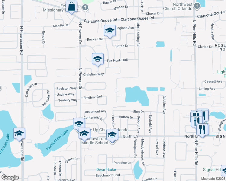 map of restaurants, bars, coffee shops, grocery stores, and more near 4808 Lake Sparling Road in Orlando