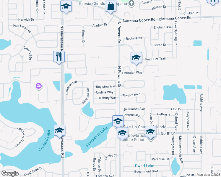 map of restaurants, bars, coffee shops, grocery stores, and more near 6330 Boylston Way in Orlando