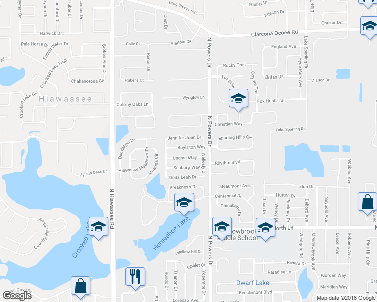 map of restaurants, bars, coffee shops, grocery stores, and more near 6330 Boylston Way in Orlando