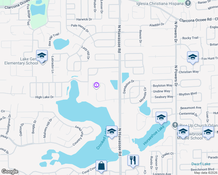map of restaurants, bars, coffee shops, grocery stores, and more near 4754 Rolling Oak Drive in Orlando