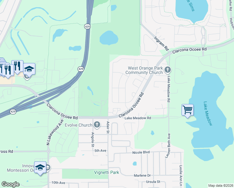 map of restaurants, bars, coffee shops, grocery stores, and more near 730 Birch Hollow Drive in Apopka