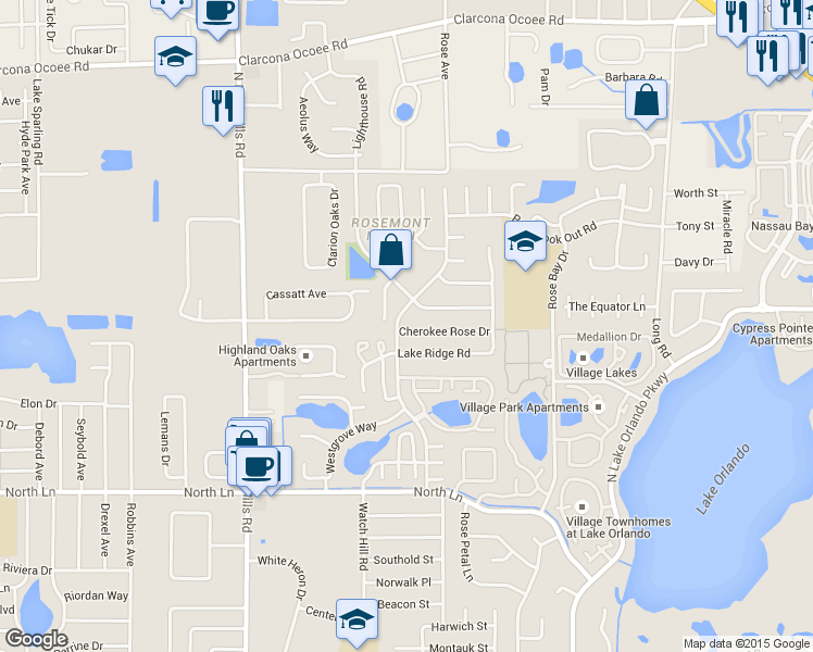 map of restaurants, bars, coffee shops, grocery stores, and more near 4949 Signal Hill Road in Orlando