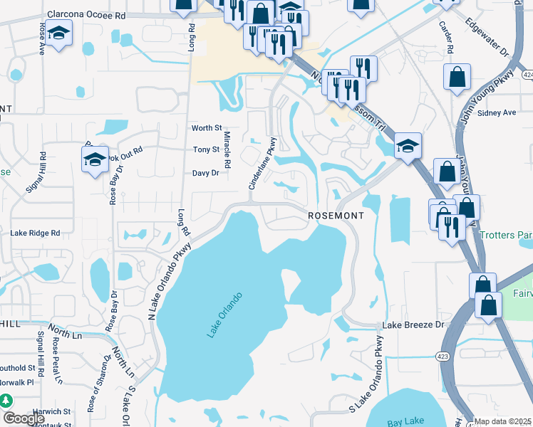 map of restaurants, bars, coffee shops, grocery stores, and more near 4172 Versailles Drive in Orlando