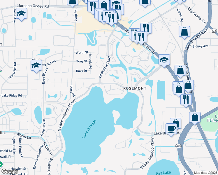 map of restaurants, bars, coffee shops, grocery stores, and more near 4118 Dijon Drive in Orlando