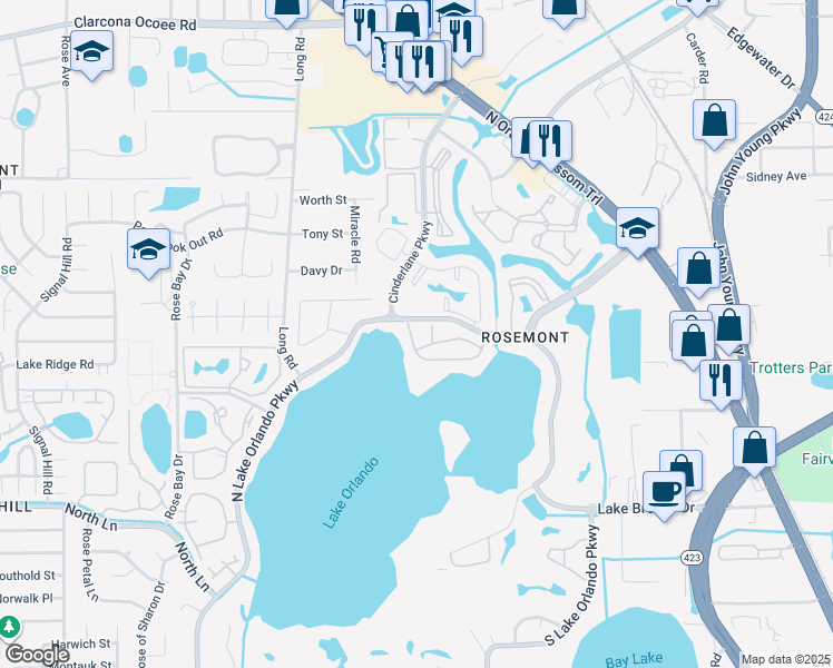 map of restaurants, bars, coffee shops, grocery stores, and more near 4134 Versailles Drive in Orlando