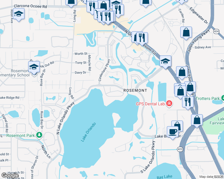 map of restaurants, bars, coffee shops, grocery stores, and more near 4118 Dijon Drive in Orlando