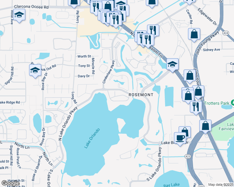 map of restaurants, bars, coffee shops, grocery stores, and more near 4057 Dijon Drive in Orlando