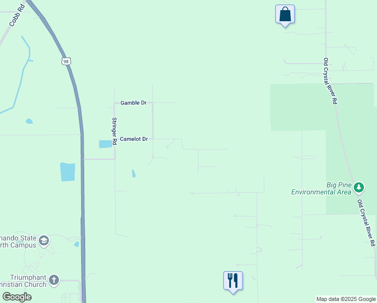 map of restaurants, bars, coffee shops, grocery stores, and more near 20430 Camelot Drive in Brooksville
