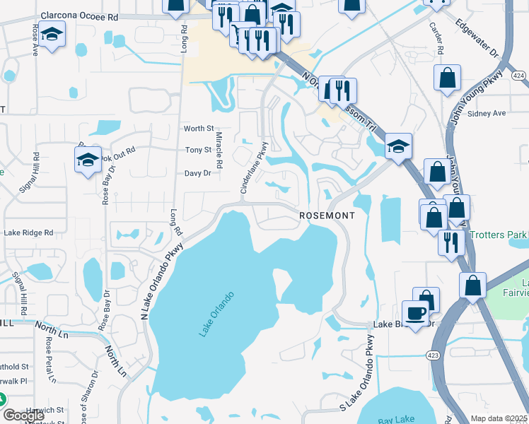 map of restaurants, bars, coffee shops, grocery stores, and more near 4119 Dijon Drive in Orlando