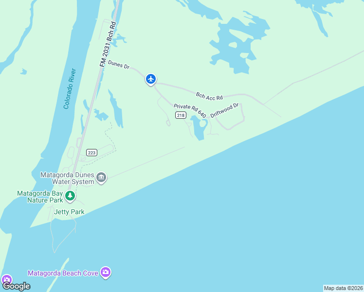 map of restaurants, bars, coffee shops, grocery stores, and more near 621 Beach Front Drive in Matagorda
