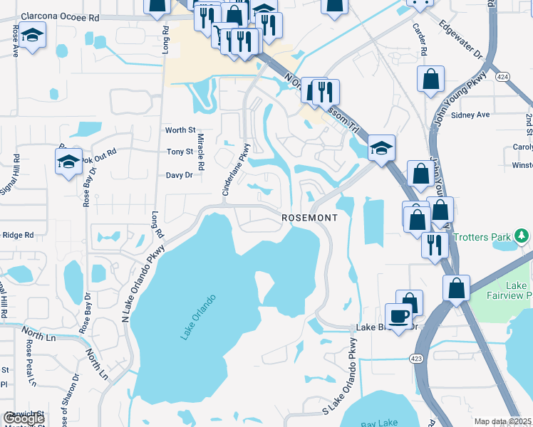 map of restaurants, bars, coffee shops, grocery stores, and more near 4118 Dijon Drive in Orlando