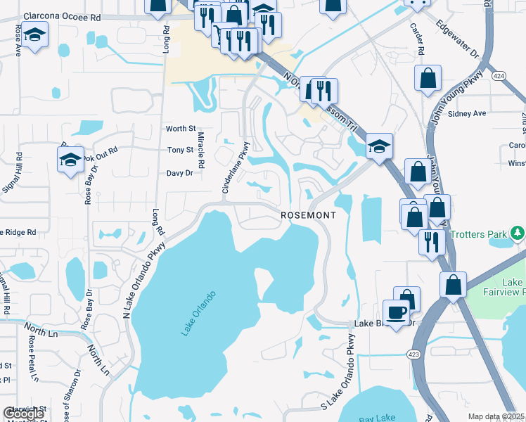 map of restaurants, bars, coffee shops, grocery stores, and more near 4118 Dijon Drive in Orlando
