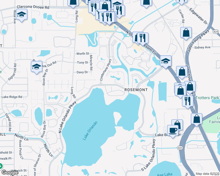 map of restaurants, bars, coffee shops, grocery stores, and more near 4118 Dijon Drive in Orlando