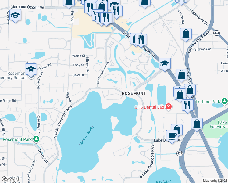 map of restaurants, bars, coffee shops, grocery stores, and more near 4007 Dijon Drive in Orlando