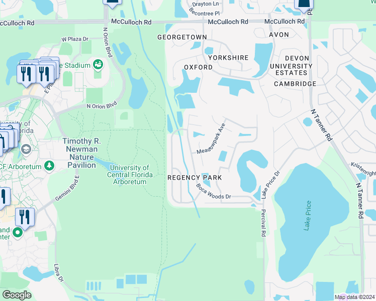 map of restaurants, bars, coffee shops, grocery stores, and more near 4310 Boca Woods Drive in Orlando