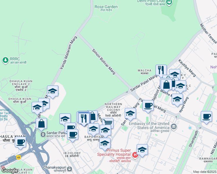 map of restaurants, bars, coffee shops, grocery stores, and more near in New Delhi