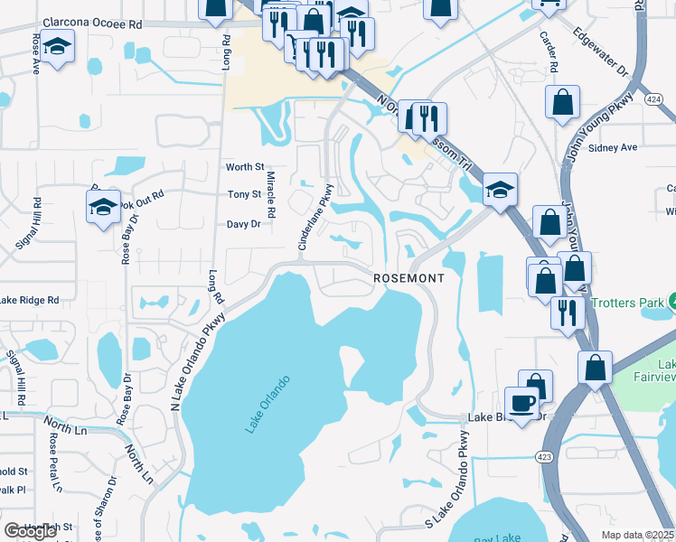 map of restaurants, bars, coffee shops, grocery stores, and more near 4118 Dijon Drive in Orlando