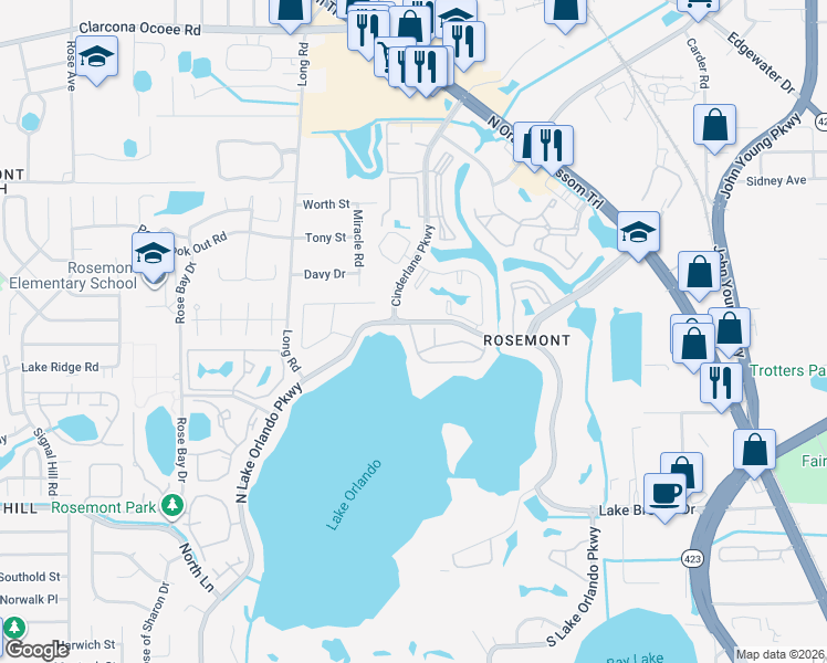 map of restaurants, bars, coffee shops, grocery stores, and more near 4134 Versailles Drive in Orlando