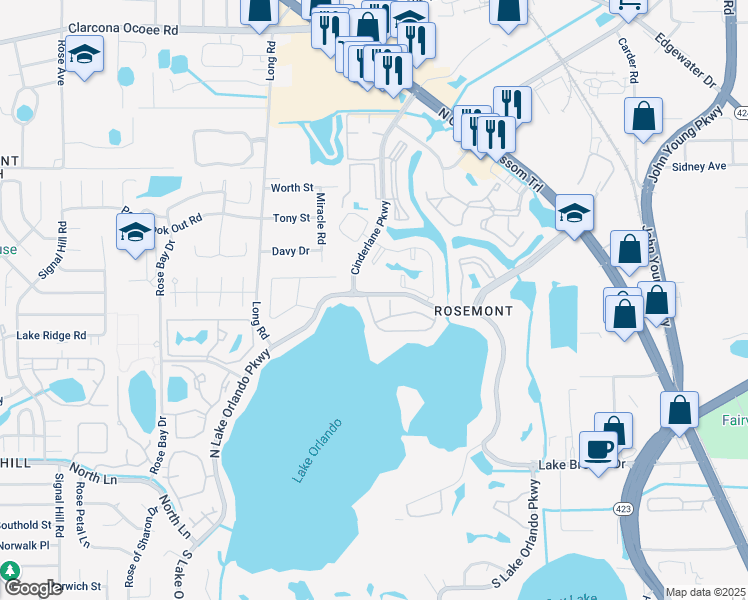 map of restaurants, bars, coffee shops, grocery stores, and more near 4134 Versailles Drive in Orlando