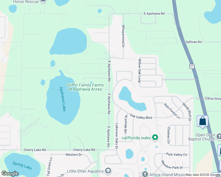 map of restaurants, bars, coffee shops, grocery stores, and more near 1446 Oak Valley Boulevard in Minneola