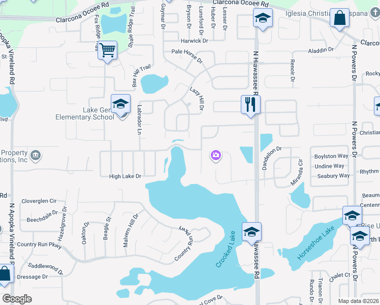 map of restaurants, bars, coffee shops, grocery stores, and more near 7231 Hiawassee Oak Drive in Orlando