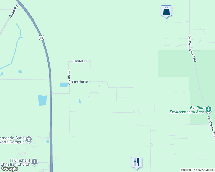 map of restaurants, bars, coffee shops, grocery stores, and more near 20430 Camelot Drive in Brooksville