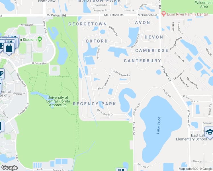 map of restaurants, bars, coffee shops, grocery stores, and more near 13720 Meadowpark Avenue in Orlando