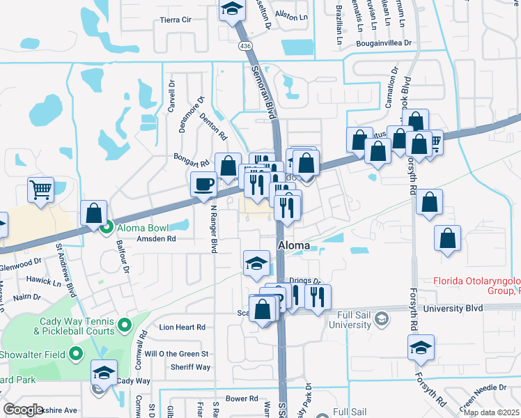 map of restaurants, bars, coffee shops, grocery stores, and more near 3048 Aloma Avenue in Winter Park