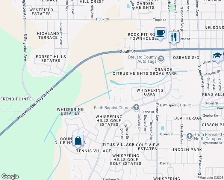 map of restaurants, bars, coffee shops, grocery stores, and more near 2070 Morbeca Street in Titusville