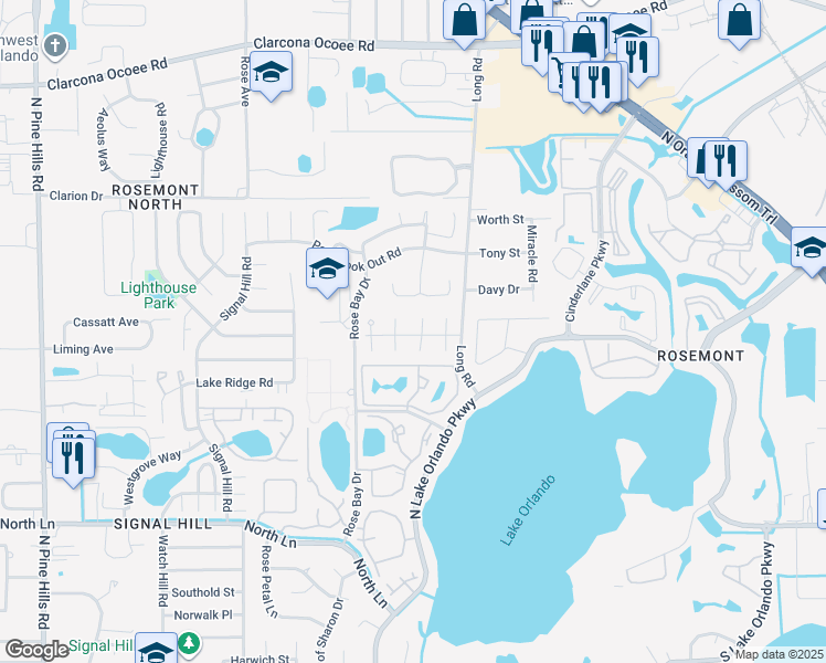 map of restaurants, bars, coffee shops, grocery stores, and more near 5025 Maui Circle in Orlando