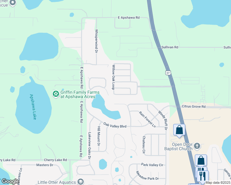 map of restaurants, bars, coffee shops, grocery stores, and more near 1901 Southern Oak Loop in Minneola