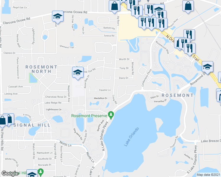 map of restaurants, bars, coffee shops, grocery stores, and more near 5003 Jamaica Circle in Orlando