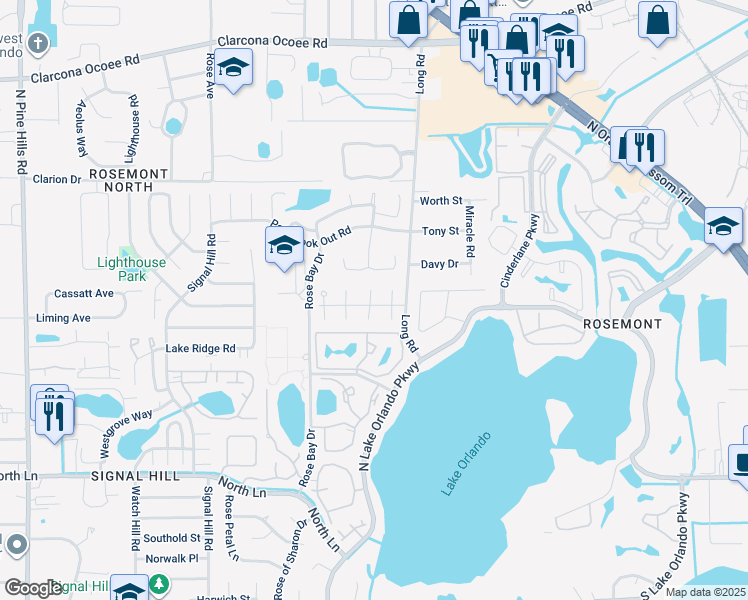 map of restaurants, bars, coffee shops, grocery stores, and more near 5025 Maui Circle in Orlando