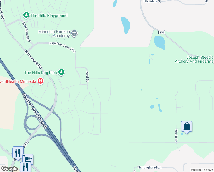 map of restaurants, bars, coffee shops, grocery stores, and more near Triple East Road in Montverde