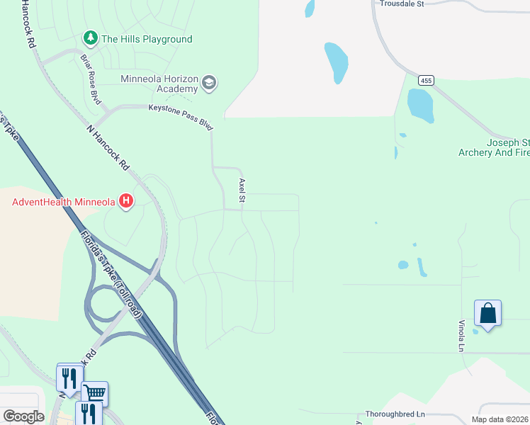 map of restaurants, bars, coffee shops, grocery stores, and more near Triple East Road in Montverde