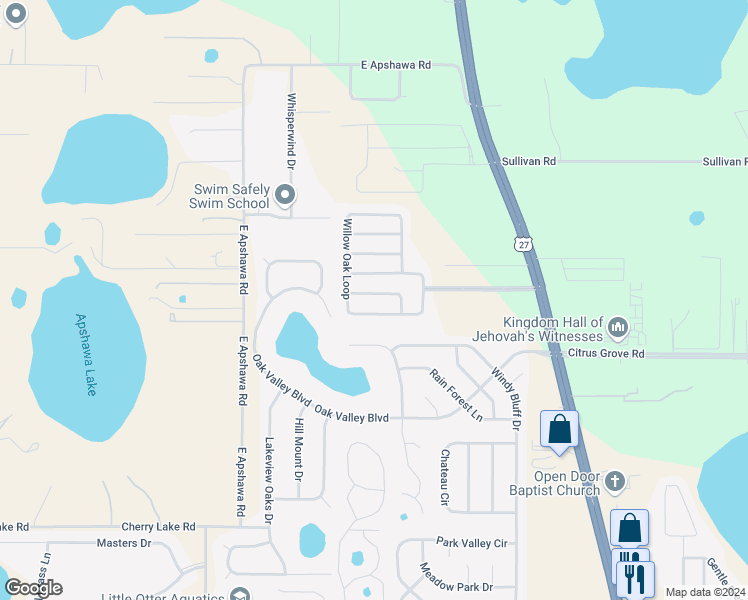 map of restaurants, bars, coffee shops, grocery stores, and more near 919 Cork Oak Lane in Minneola