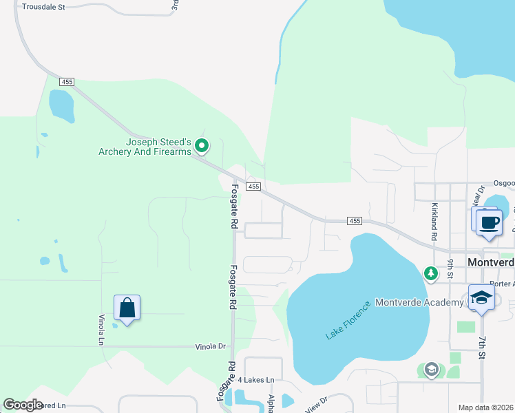 map of restaurants, bars, coffee shops, grocery stores, and more near 17629 Betanbob Lane in Montverde