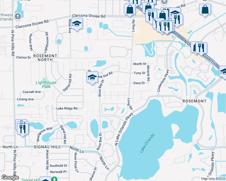 map of restaurants, bars, coffee shops, grocery stores, and more near 5035 Nassau Circle in Orlando