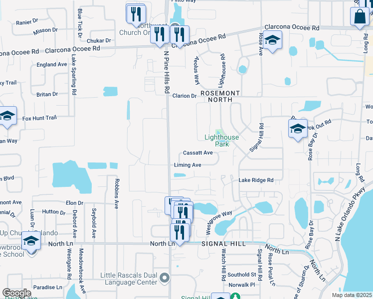 map of restaurants, bars, coffee shops, grocery stores, and more near 5117 Cassatt Avenue in Orlando
