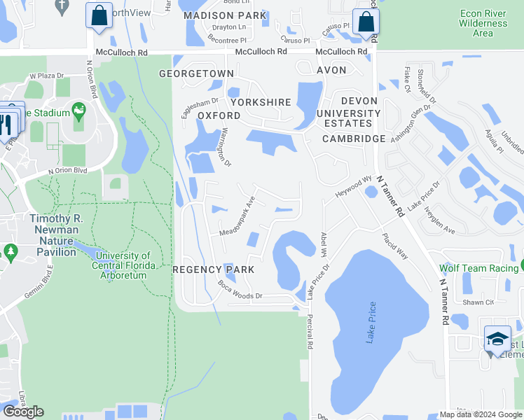 map of restaurants, bars, coffee shops, grocery stores, and more near 4312 Pebblestone Court in Orlando