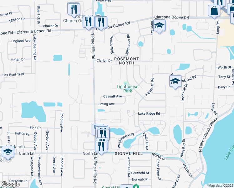 map of restaurants, bars, coffee shops, grocery stores, and more near 5025 Cassatt Avenue in Orlando