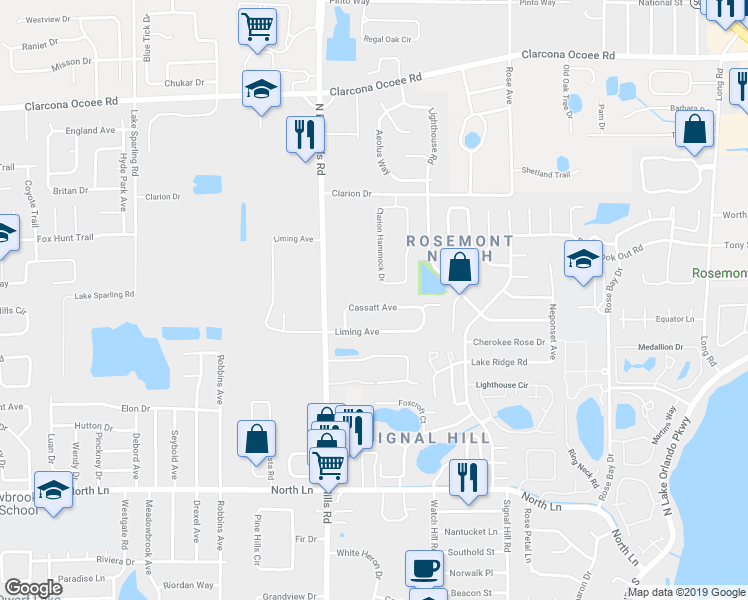 map of restaurants, bars, coffee shops, grocery stores, and more near 5117 Cassatt Avenue in Orlando