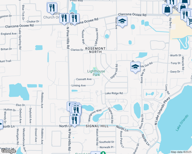 map of restaurants, bars, coffee shops, grocery stores, and more near 4945 Cassatt Avenue in Orlando