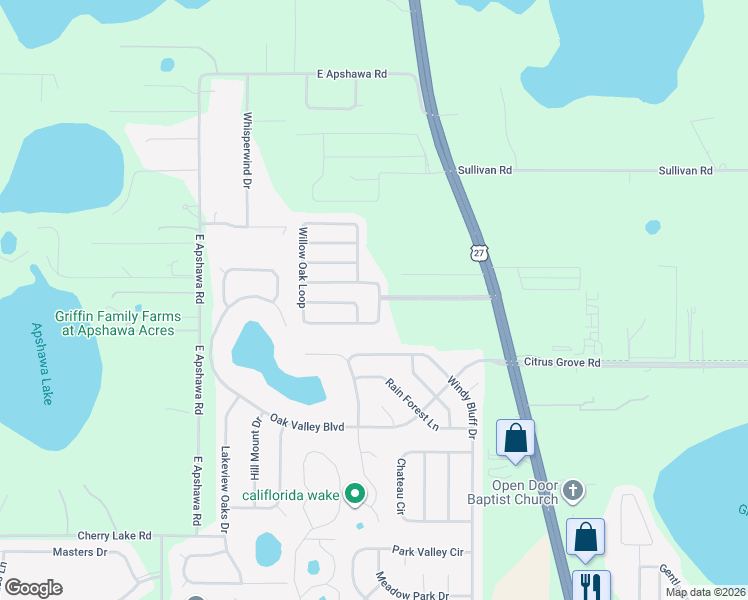 map of restaurants, bars, coffee shops, grocery stores, and more near 2021 Southern Oak Loop in Minneola