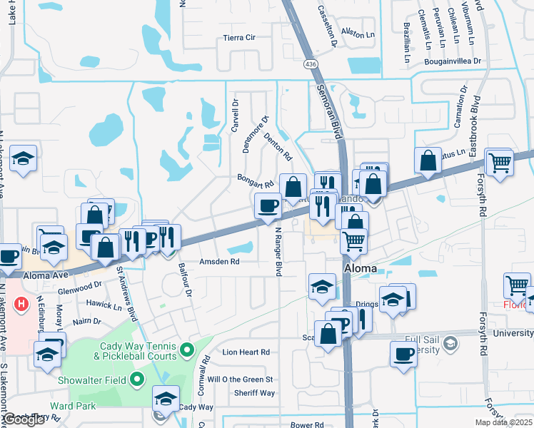 map of restaurants, bars, coffee shops, grocery stores, and more near 2821 Aloma Avenue in Winter Park