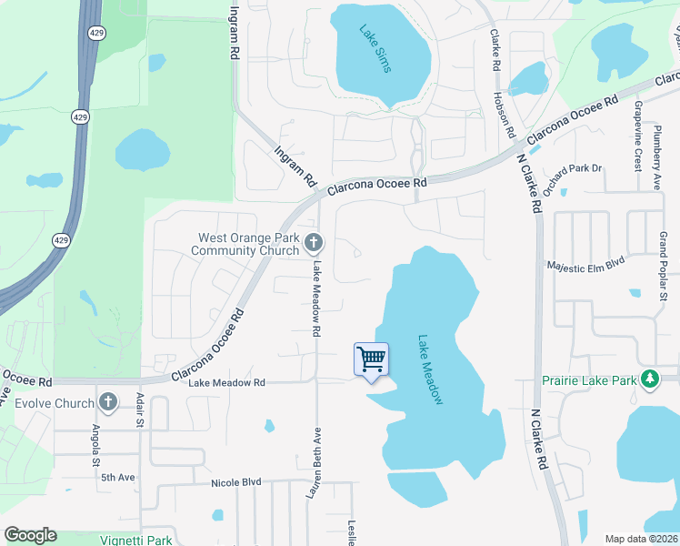 map of restaurants, bars, coffee shops, grocery stores, and more near 1263 Arden Oaks Drive in Ocoee